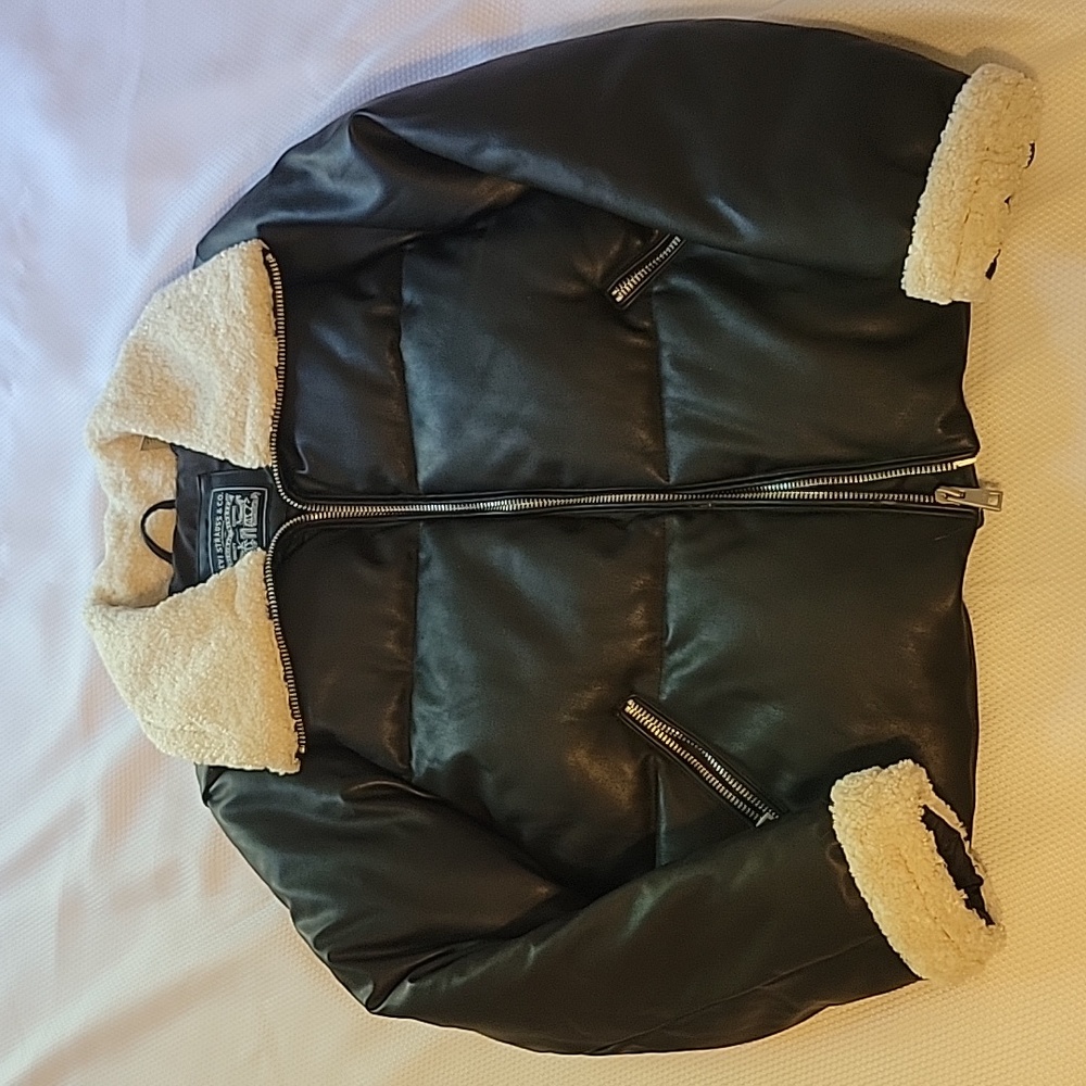 Levi's Black Leather Jacket with Cream Accents